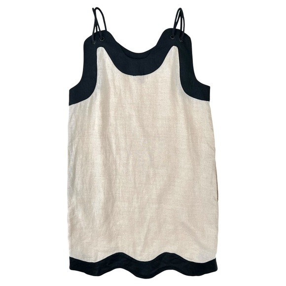 STAUD Renata Dress - Cream & Black Linen Trapeze Rope Strap Mini Dress sz M - Picture 5 of 11